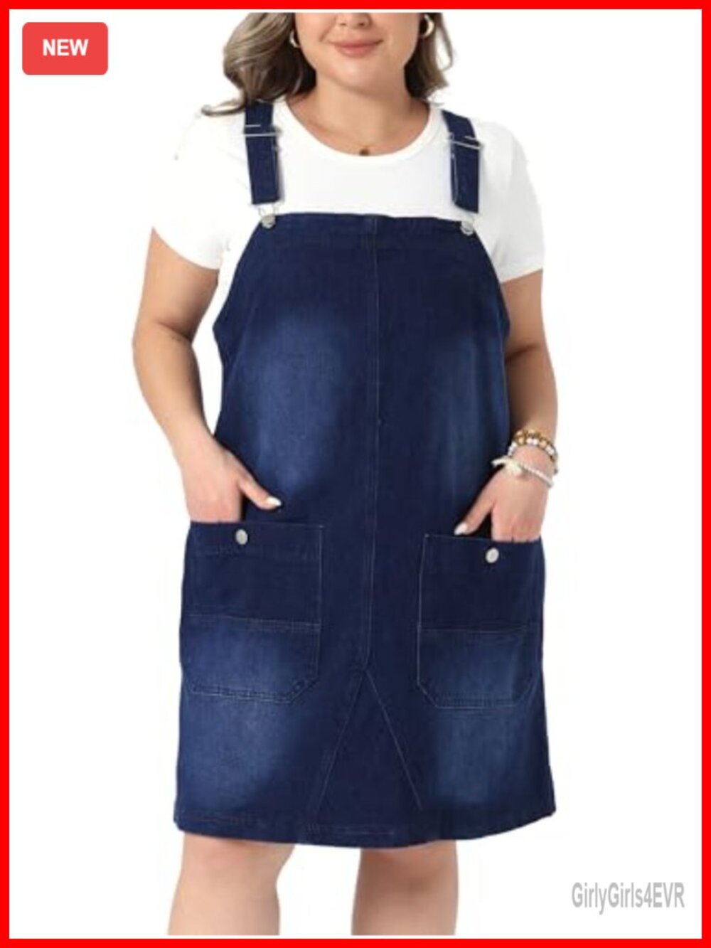 Plus Size Denim Overall Dress Adjustable Strap Bib Jumper